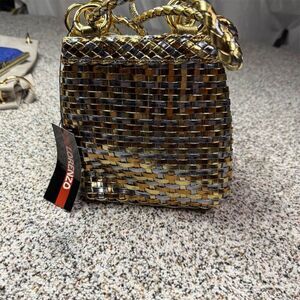 Lorenzo Woven Metallic Gold Silver Crossbody Bag Women's